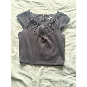 Arden B Black Y2K Edgy Cutout Crop Top Cap Sleeve Back Zipper Size M